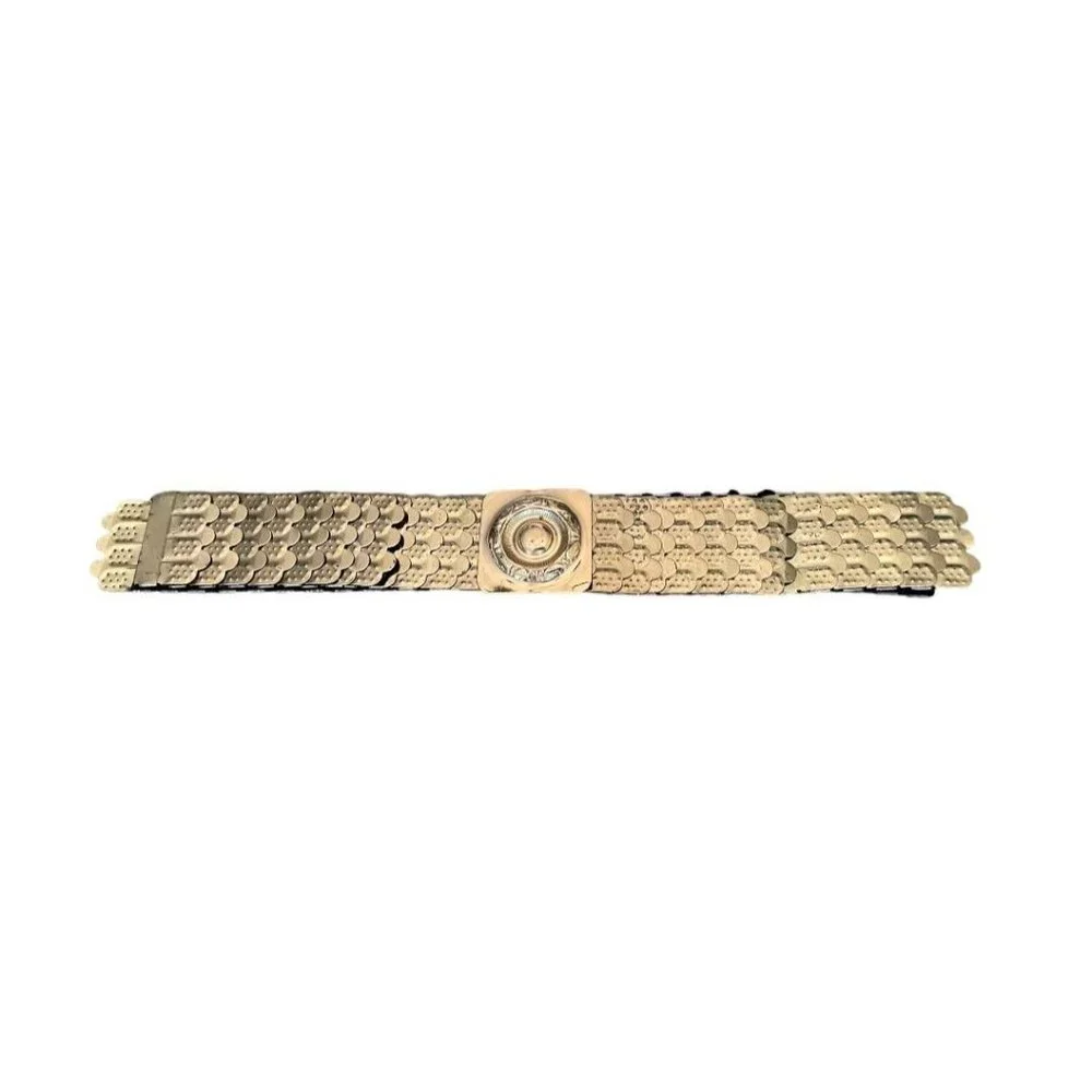 Vintage PAMART MFG Metal Scales Stretch Goldtone Belt 28"L x 2"W - Picture 1 of 9